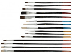 Кисти художественные, натуральная щетина, деревянная ручка, плоские и круглые, набор 15 шт.