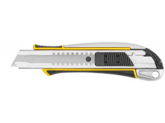 Нож технический 18 мм усиленный прорезиненный, 2-х сторонняя автофиксация, металл. корпус, Профи